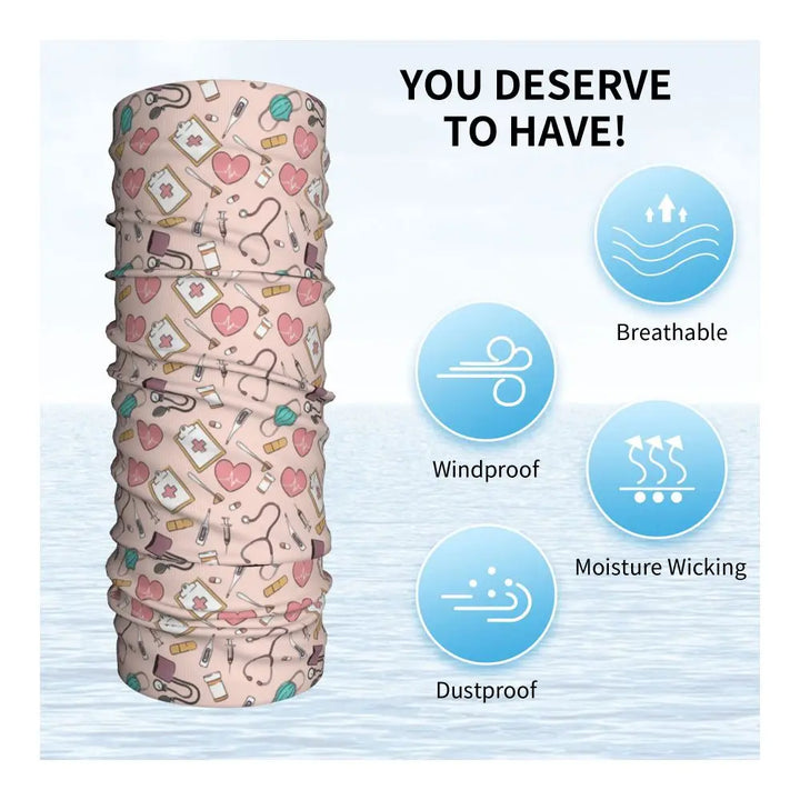 Custom Nursing Pattern Nurse Bandana Neck Gaiter for Ski Cycling Women Men Wrap Scarf Health Care Headband Warmer