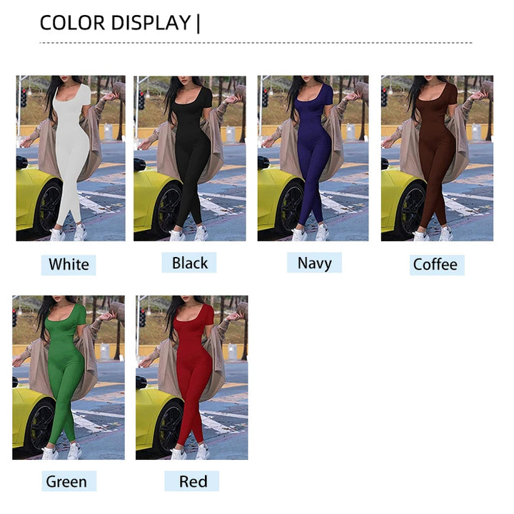 Women's Rompers Short Sleeve Solid Skinny Bodycon Jumpsuits Fashion Sports Fitness Casual Activity Streetwear Overalls