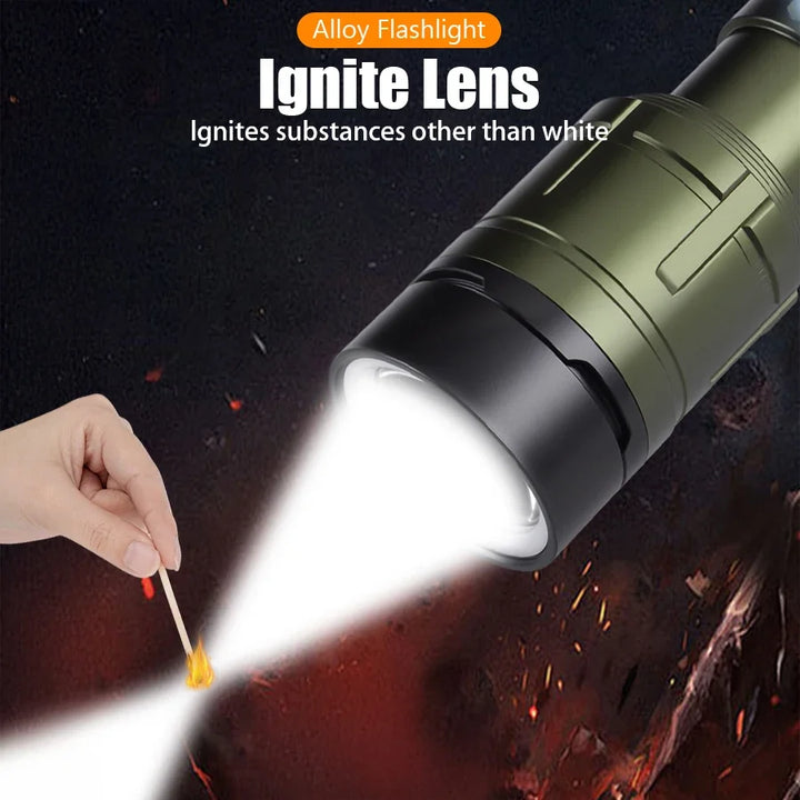 Ultra Powerful Flashlight Concentrating Ignition Flashlight Waterproof Military Tactical Lamp Outdoor Camping Adventure Torch
