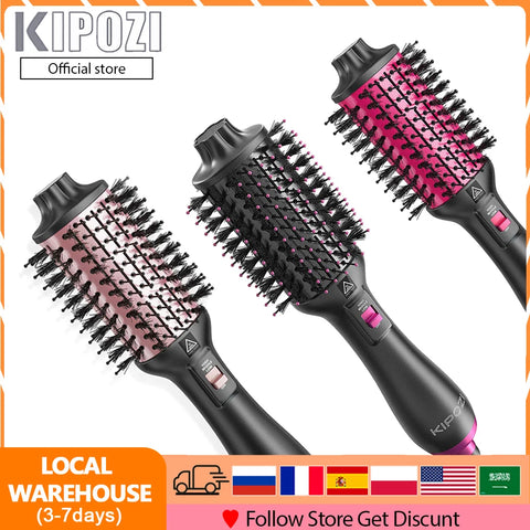 KIPOZI Hot Air Brush 4 in 1 Hot Air Comb Reduces Frizz Static Electricity Hair Dryer Blow Dryer Brush Create Voluminous Curls
