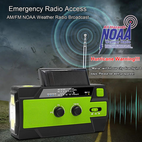 Emergency NOAA Weather Radio,Portable Hand Crank Radio,Solar Powered,AM/FM,SOS Alarm,Flashlight 4000mAh Rechargeable Power Bank