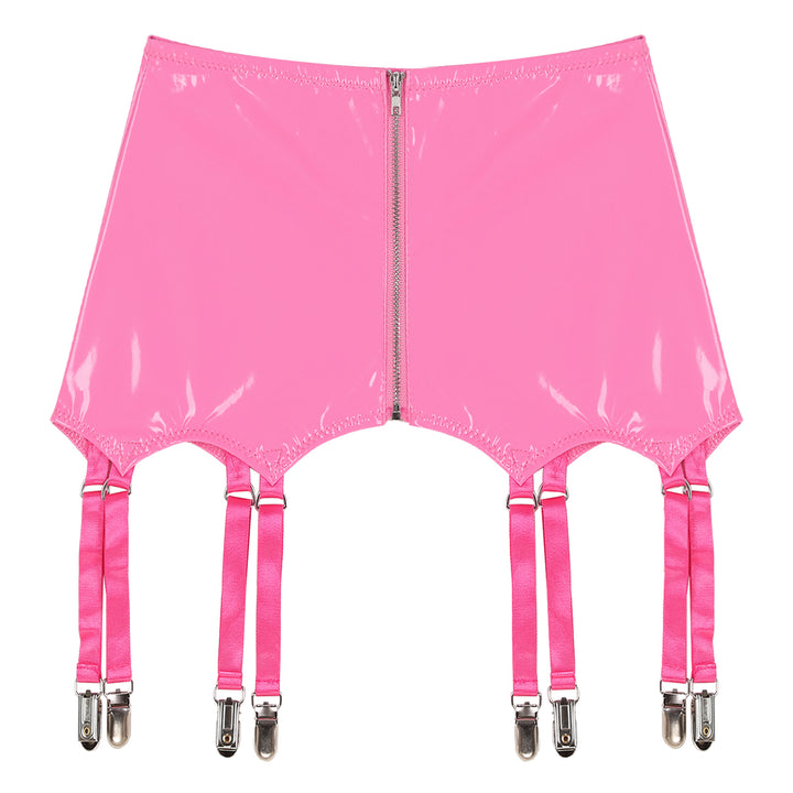 Womens Garters Suspender Belt Skirts Ladies Wet Look Patent Leather Garters with Metal Clips Clubwear Costume Underwear