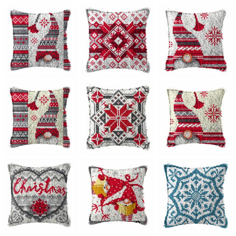 Christmas Vintage Classic Latch Hook Set Embroideried Latch Hook Kits Flower Latch Hook Pillow Button Pad Package Handmade Cross