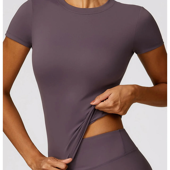 NCLAGEN Women Running Sports T Shirt Summer Short Sleeve Round Neck Breathable Stretchy GYM Yoga Slim Fitness Active Top Tee