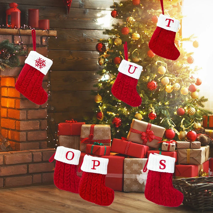Xmas 2024 Decor Christmas Socks Knitting Snowflake Letter Stocking Christmas Tree Decoration Home 2025 New Year Ornament Gift