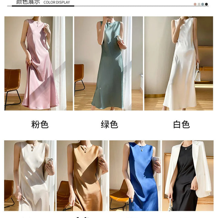 2024 Summer Luxury Long maxi chiffon party Dresses Elegant Women's Acetate satin Dresses Sexy artificial silk  летнее платье