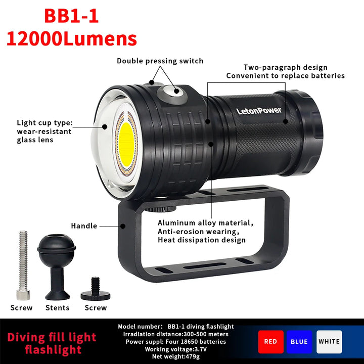 Professional Underwater 27 LED Photography Light Highlight Lamp 20000Lumens Diving Flashlight 100M Waterproof Video Camera torch