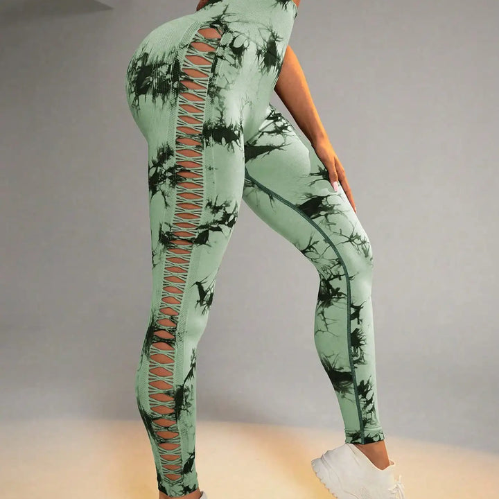 Tie Dye Seamless Leggings for Women High Waist Yoga Pants, Scrunch Butt Lifting Elastic Tights, Side mesh design