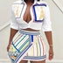 Two Piece Set Women Outfit 2024 Summer Fashion Graphic Print Buttoned Turn-Down Collar Shirt & Striped Asymmetrical Skirt Set