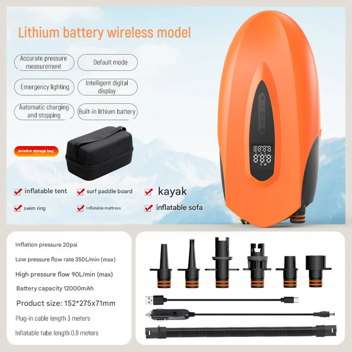 Electric Air Pump for SUP Wireless Electric Inflator High Volume Air Pump for Boats Dual Function Portable Air Compressor
