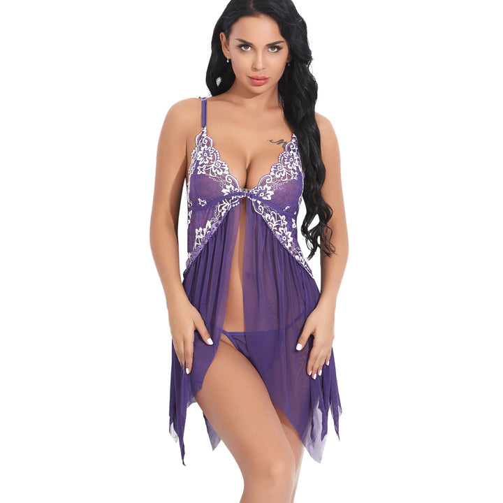 Front Closure Sexy Nightdress Women Sexy Lingerie Underwear Erotic Dress See-through Lace Pajamas Sleepwear Nightdress + Thong