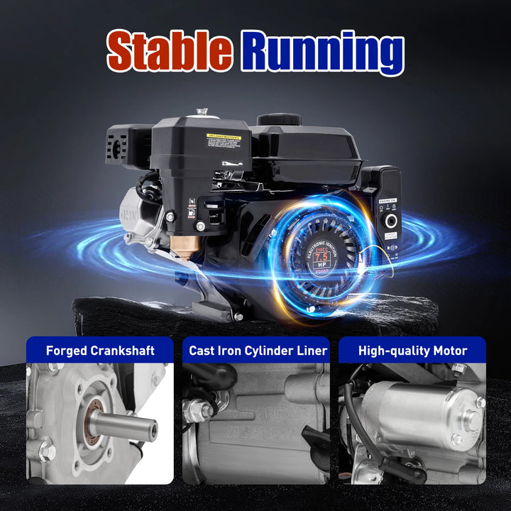 212CC 4-Stroke 7.5 HP Electric Start Horizontal Black Gasoline Engine Air Cooling Low Noise Stable Running With Large Fuel Tank