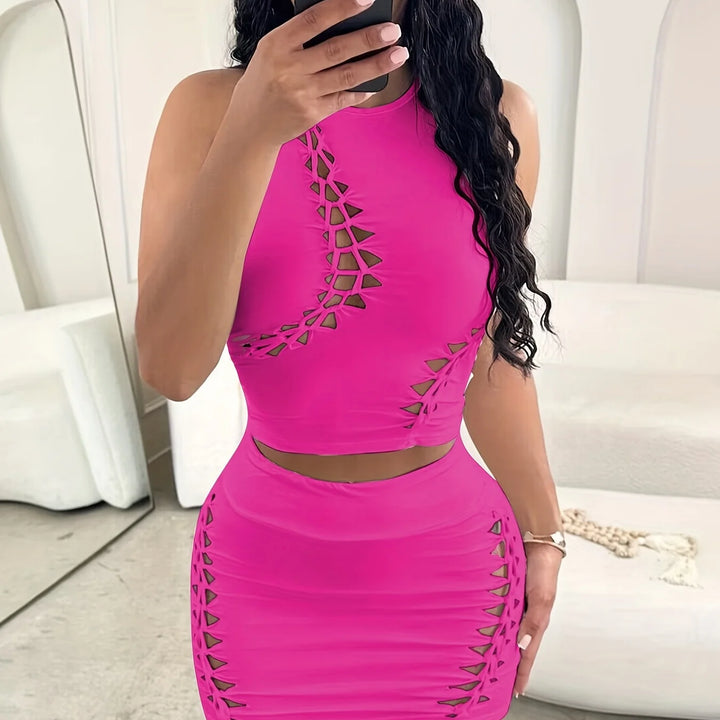 Dulzura Women 2024 Autumn Tank Tops Mini Skirts Party Club Streetwear Two Piece Matching Sets Wholesale Items For Business S3211