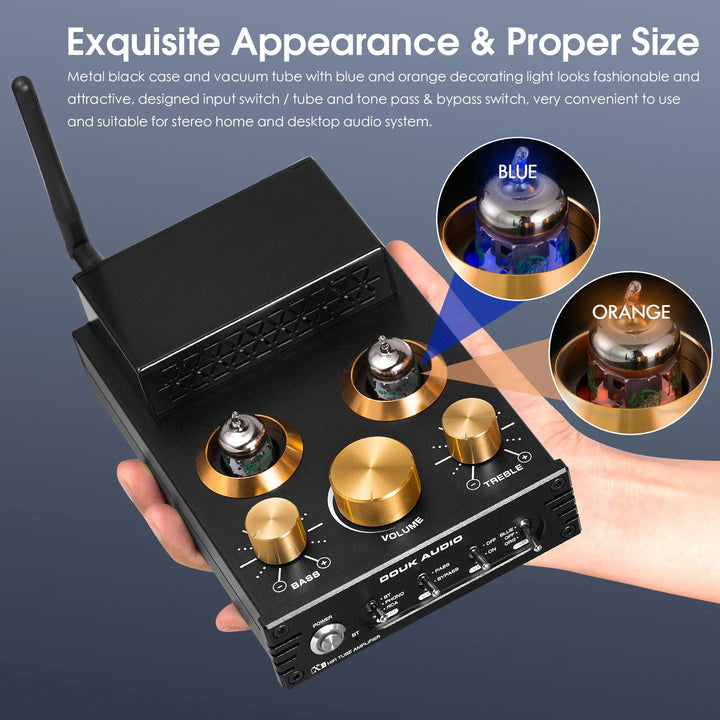 Douk Audio HiFi GE5654 Vacuum Tube Amplifier Stereo Bluetooth 5.0 Receiver Amp MM Phono Power Amp for Turntables APTX-HD 160W*2