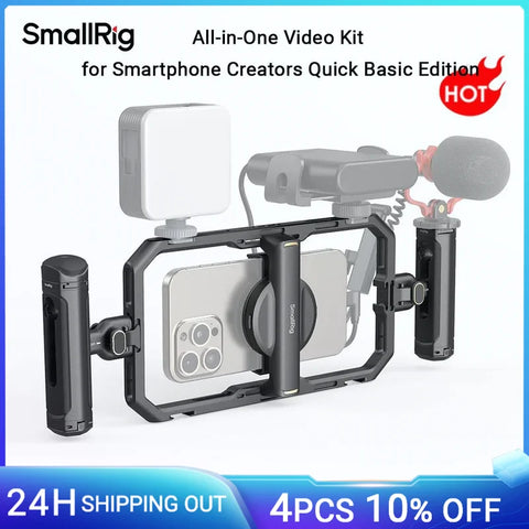SmallRig Universal Quick Release Phone Cage Kit Basic All-in-One Video Kit for iPhone 16/15 for SamSung w Handles Phone Clip4597