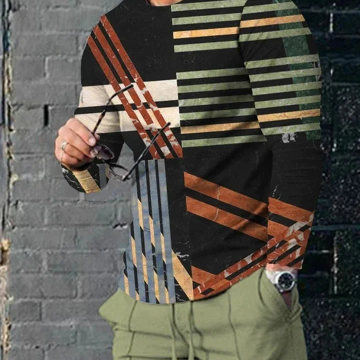 Men's Long Sleeve T-shirts and Pants Two Piece Colour Geometry Fashion 3D Printed Men's Sets Casual Suit nike tech fleece