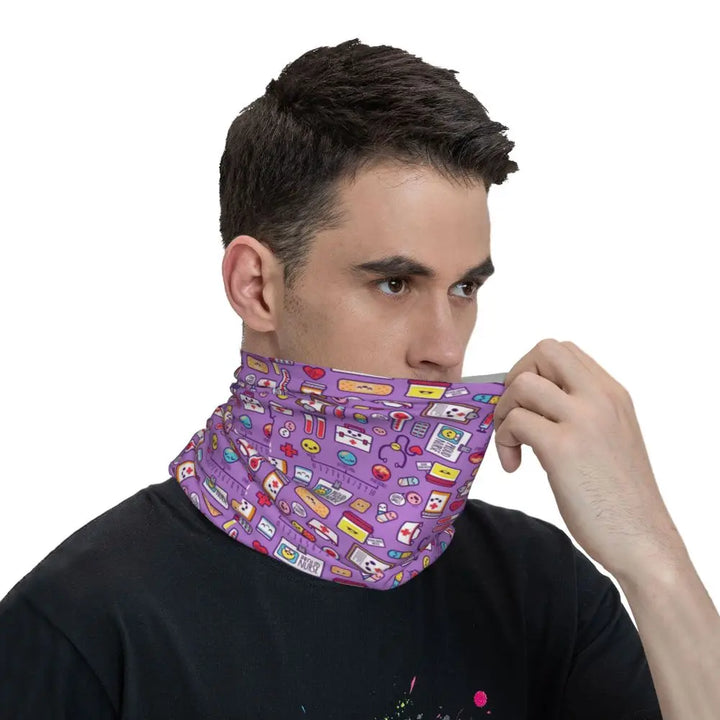 Custom Nursing Pattern Nurse Bandana Neck Gaiter for Ski Cycling Women Men Wrap Scarf Health Care Headband Warmer