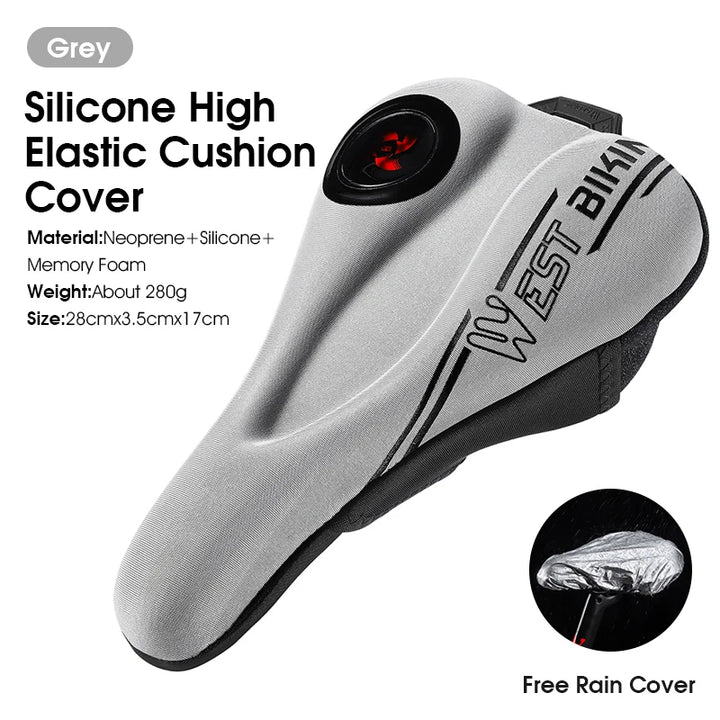 WEST BIKING Comfortable Bicycle Saddle Cover Breathable Rebound Silicone Foam Bike Seat Cover With Rain Cover Bike Accessories