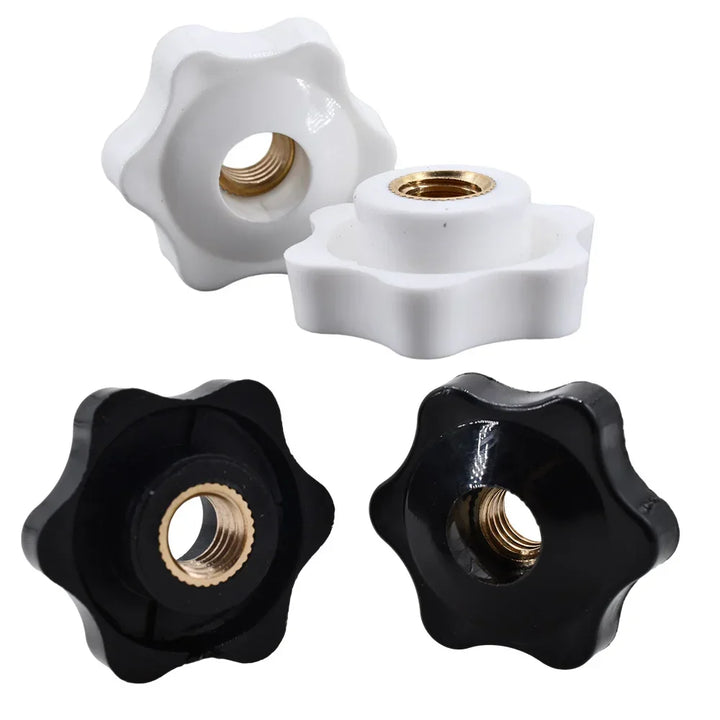 10/5/1Pcs Black White Plum Hand Tighten Torx Thumb Knob Nut Clamping Knob Handle Hand Mechanical Star Nuts M4 M5 M6 M8 M10 M12