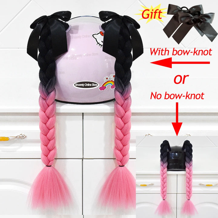 2pcs/pair New Motorcycle Helmet Braids Woman Braids Wig For Motorbike Helmets 164 colors Twist Dual Pigtail Ponytail With Sucker