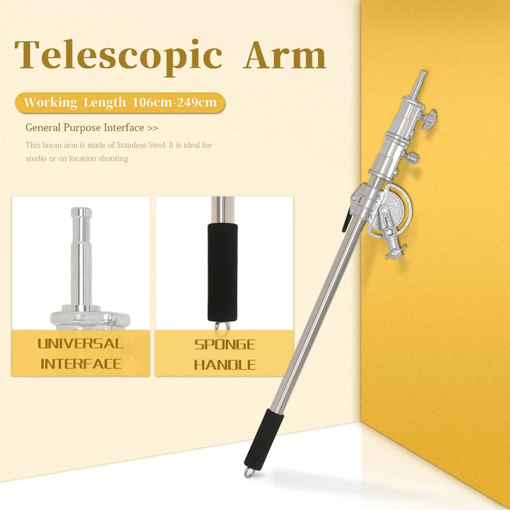 SH Stainless Steel Adjustable Cross Arm 106-249cm Photo Studio Telescopic Boom Arm Top Light For Pro Studio Flash Strobe