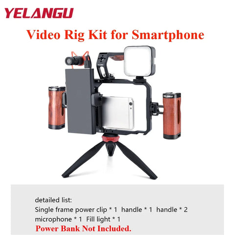 YELANGU Universal Mobile Phone Cage Kit Photography Livestream Video Studio Vlog LED Light Double Handle For iPhone 14/Pro max