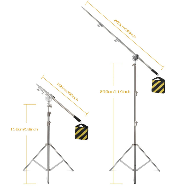 SH Stainless Steel Adjustable Cross Arm 106-249cm Photo Studio Telescopic Boom Arm Top Light For Pro Studio Flash Strobe