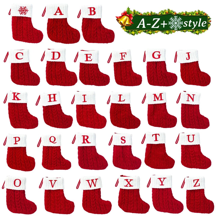 Xmas 2024 Decor Christmas Socks Knitting Snowflake Letter Stocking Christmas Tree Decoration Home 2025 New Year Ornament Gift
