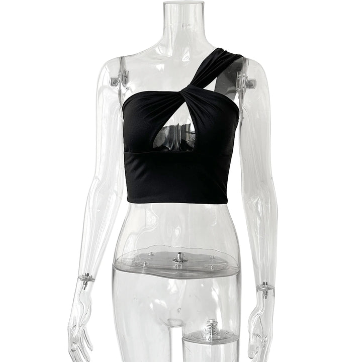 Women's Spicy Girl Sexy One Shoulder Tight Hollow Open Back Short Top Bar Nightclub 2024 New Edition