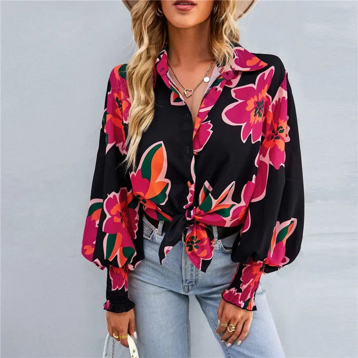 Fashionable Long Sleeve Printed Versatile Shirt For Women Autumn European And American Style Commuting Top With Button