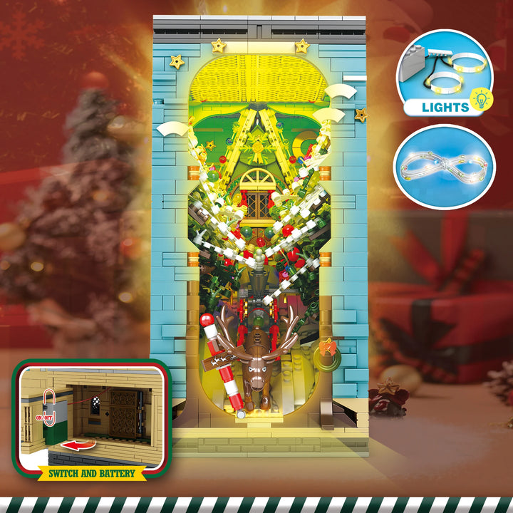 Christmas Bookends Building Blocks,3260 PCS DIY Christmas Tree Elk  Book Nook Blocks Set with LED Light, Gift for Adults 6+ Kids