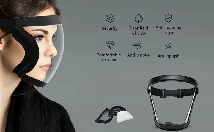 Mask Face Shield Glasses HD TP Super Protective Anti-fog Full Face Shield Head Covering Reusable Kitchen Security Protection New