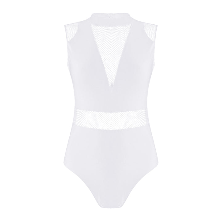 Ballet Dance Leotard Womens Adult Mesh Splice Gymnastics Bodysuit Dancewear One-Piece Backless Training Costume