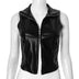 Fashionable Temperament Solid Color PU Leather Splicing Stand Up Collar Sexy Backless Zipper Exposed Navel Slim Fit Vest
