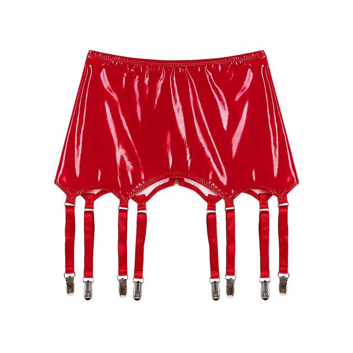 Womens Garters Suspender Belt Skirts Ladies Wet Look Patent Leather Garters with Metal Clips Clubwear Costume Underwear