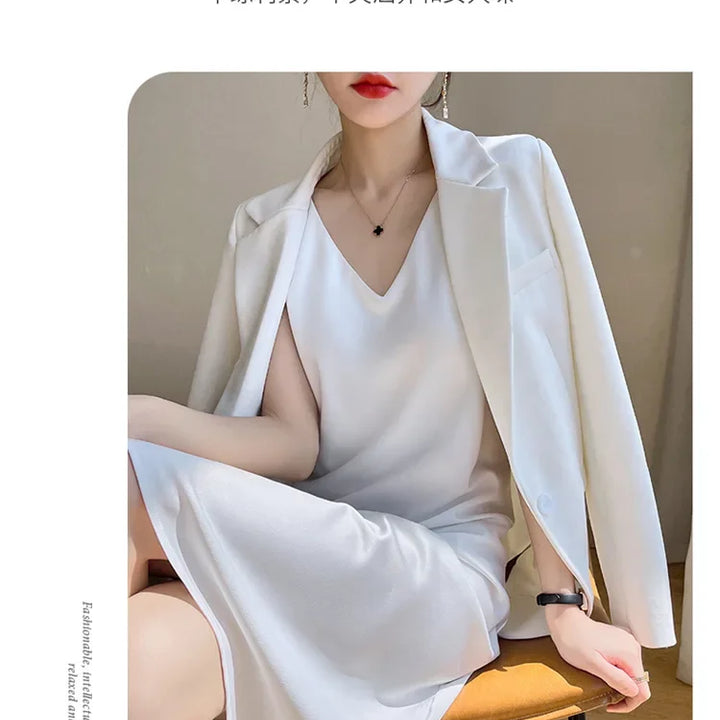 Spring/Summer Satin Dress V-neck, sleeveless, suit with a high-waisted maxi skirt