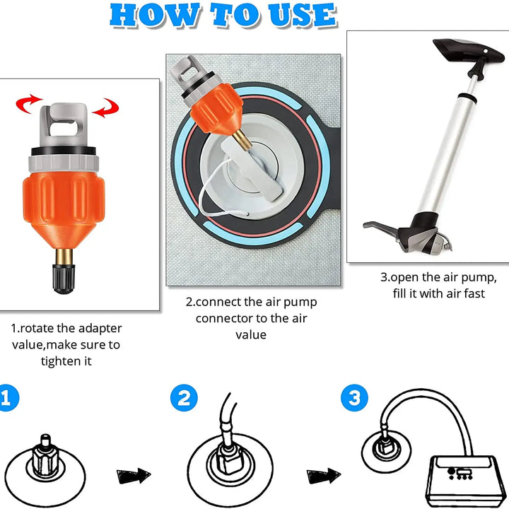 Inflatable Pump Boat Air Valve Adapter Universal SUP Board Inflator Converter With 4 Nozzles For Surfing Pump Mattress Airbed