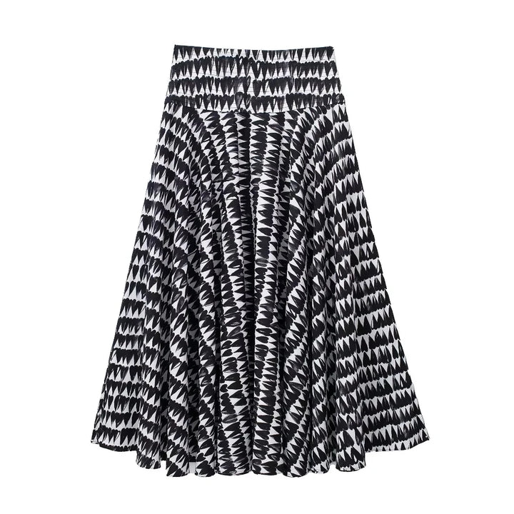 TRAFZA Women Fashion Print Sets Sexy Backless Sleeveless Slim Corset Lace Up Crop Top Female Elegant A-line Pleated Midi Skirts