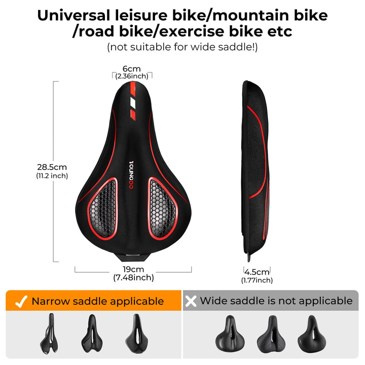 YOUNGDO Bike Seat Cushion Cover Comfortable Breathable Cycling Gel Pad Bicycle Saddle Cushion for MTB Mountain Road Bike Outdoor