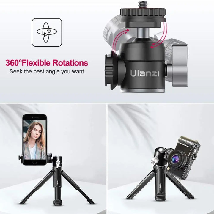 Ulanzi U-Vlog lite Mini Tripod with 360° Ball Head & Cold Shoe Selfie Stick Tabletop Tripod for Camera iPhone Android Phone DSLR