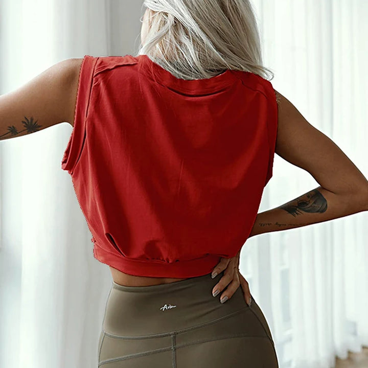 Crop Top Cotton Shirts for Women Cute Sleeveless Yoga Tops Running Gym Workout Shirts Casual Fitness Loose Female T-Shirt