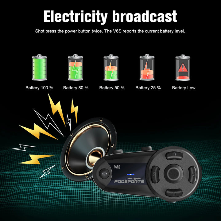 Fodsports V6 S Intercom for Motorcycle Helmet Headset Bluetooth 6 Riders Intercomunicador Moto