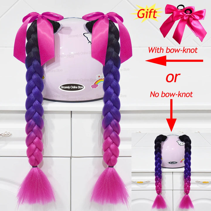 2pcs/pair New Motorcycle Helmet Braids Woman Braids Wig For Motorbike Helmets 164 colors Twist Dual Pigtail Ponytail With Sucker