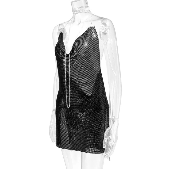 Sexy see through Chain Sequin summer dress women backless mini birthday party dress night club outfits evening dresses vestidos