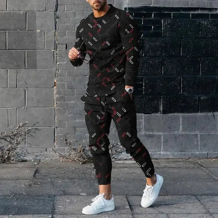 Men's Long Sleeve T-shirts and Pants Two Piece Colour Geometry Fashion 3D Printed Men's Sets Casual Suit nike tech fleece