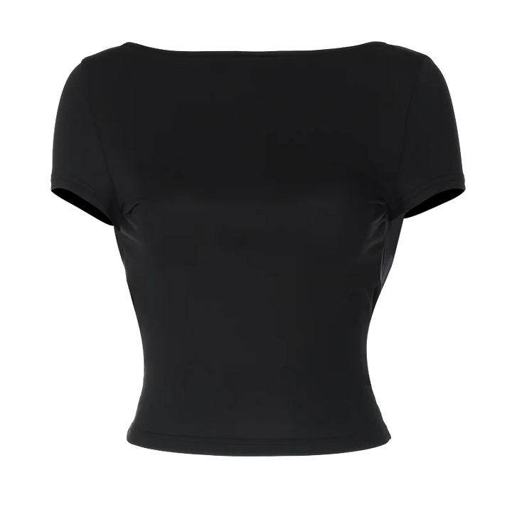 Hugcitar 2024 Spring Short Sleeve Backless Transparent Slip Sexy Slim Crop T-Shirt Top Women Fashion Clothes Vacation Nightclub