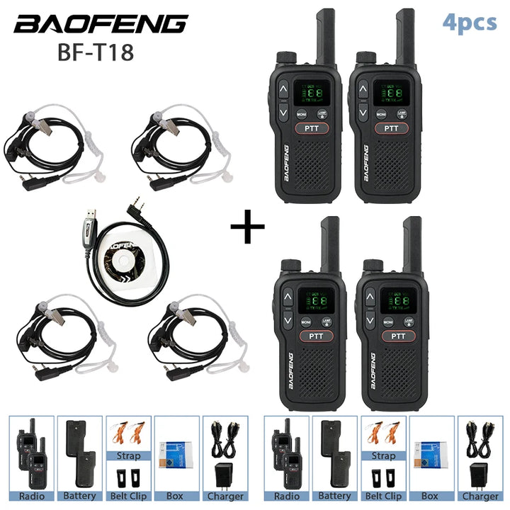 2/4PCS Baofeng BF T18 Mini Walkie Talkie UHF 400-470MHz USB Protable Two Way Radio 2 PTT BF-T18 Long Range Ham Radio For Hunting
