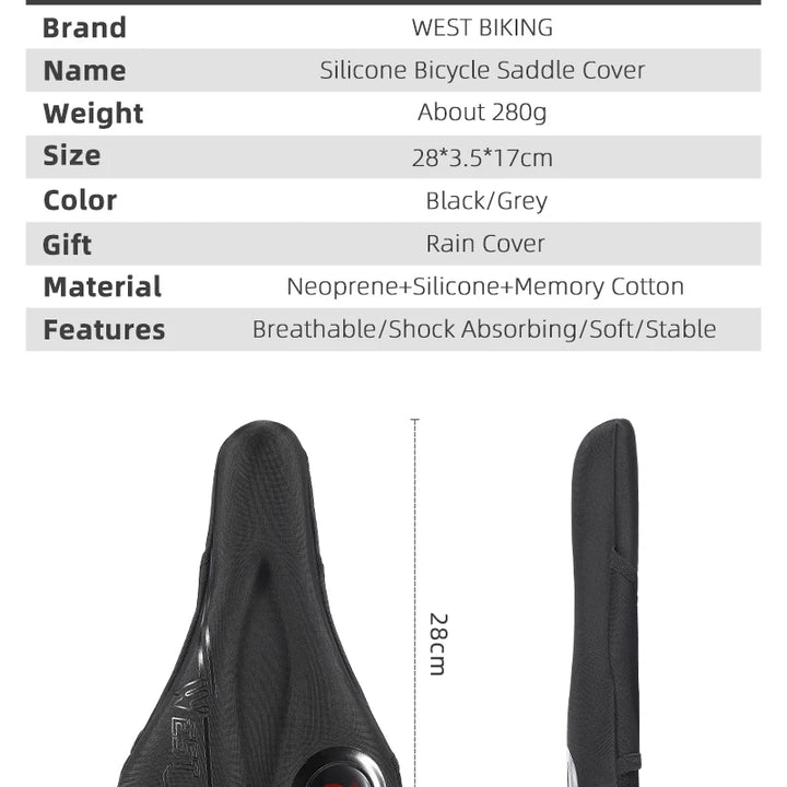 WEST BIKING Comfortable Bicycle Saddle Cover Breathable Rebound Silicone Foam Bike Seat Cover With Rain Cover Bike Accessories