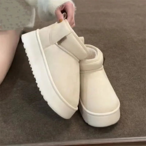 New Winter Thick-soled Comfortable Elegant Suede Warm Short Boots Round Toe Plus Velvet Increased High Heel Women's Snow Boots