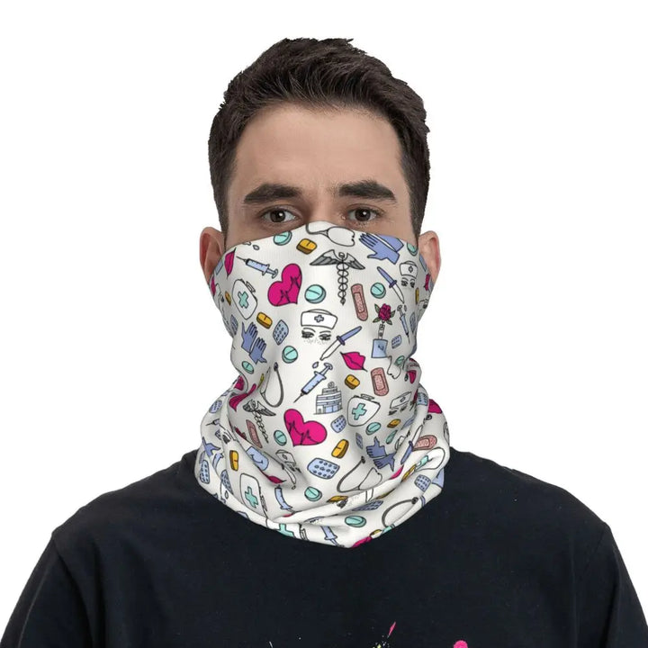 Custom Nursing Pattern Nurse Bandana Neck Gaiter for Ski Cycling Women Men Wrap Scarf Health Care Headband Warmer